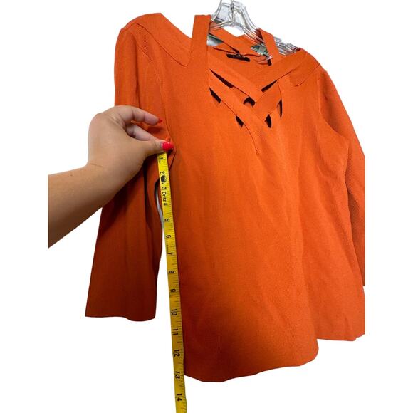 Vintage EUC Cyrus Rust Orange Criss Cross Knit Ribbed Sweater Flattering - Picture 7 of 14